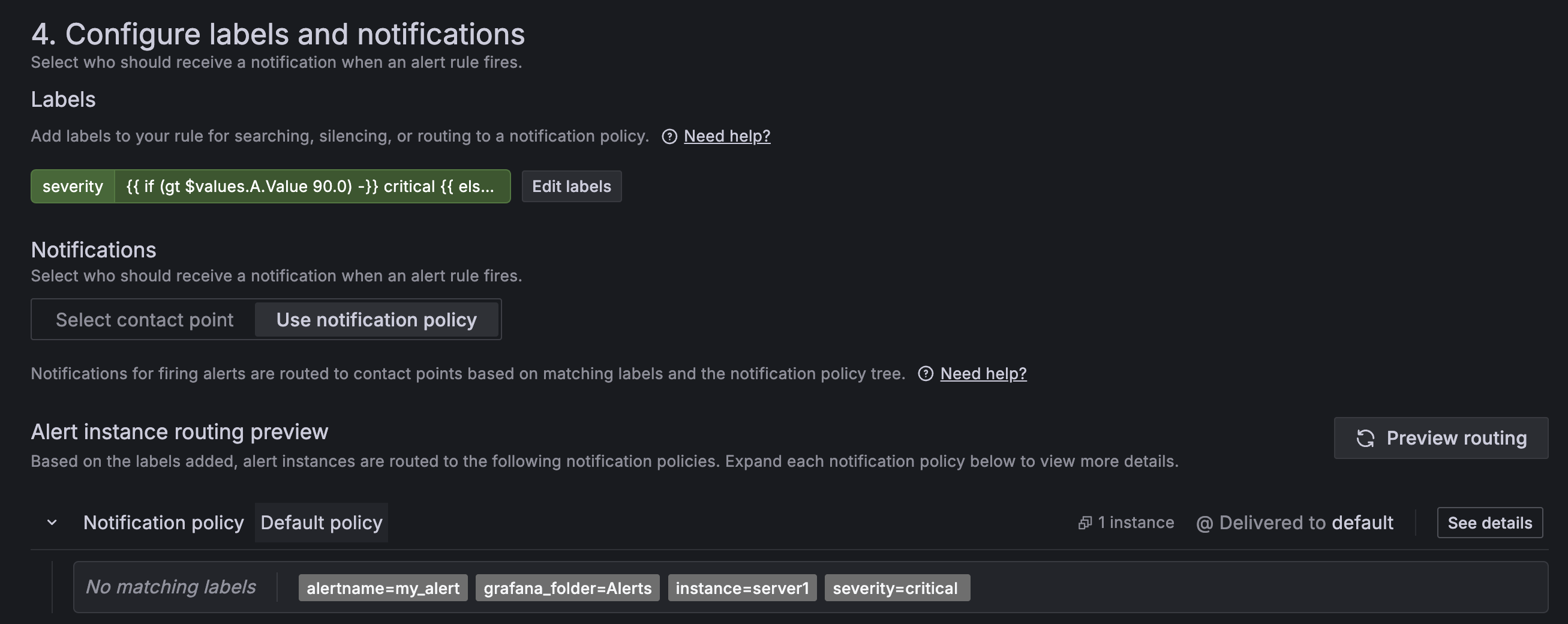 Routing preview displays label values