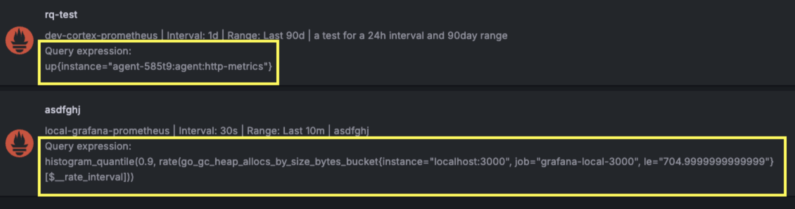 Example of relevant recorded query information