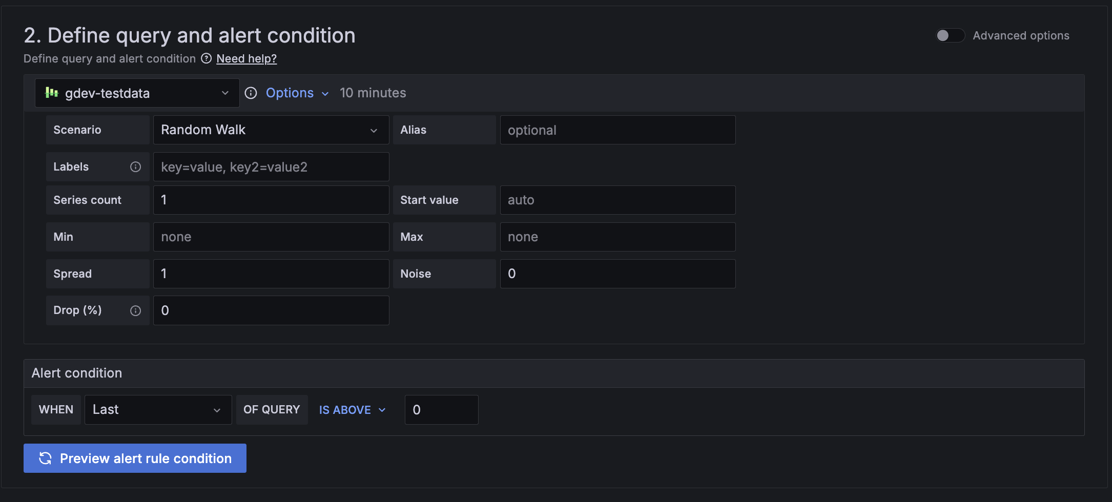 Image shows the alert creation form in simple mode