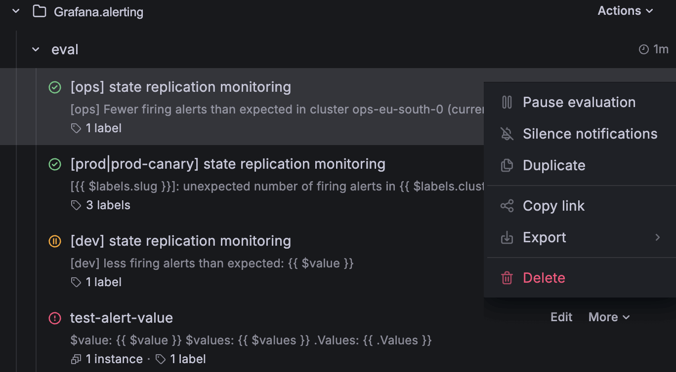 View alert rule state and alert rule health in Grafana Alerting