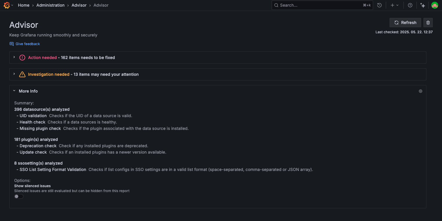 <Grafana Advisor - More info tab>