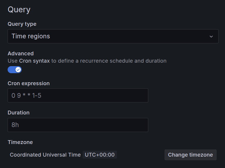 Time region query with cron syntax