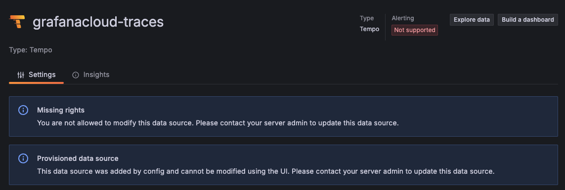 Provisioned data source warning