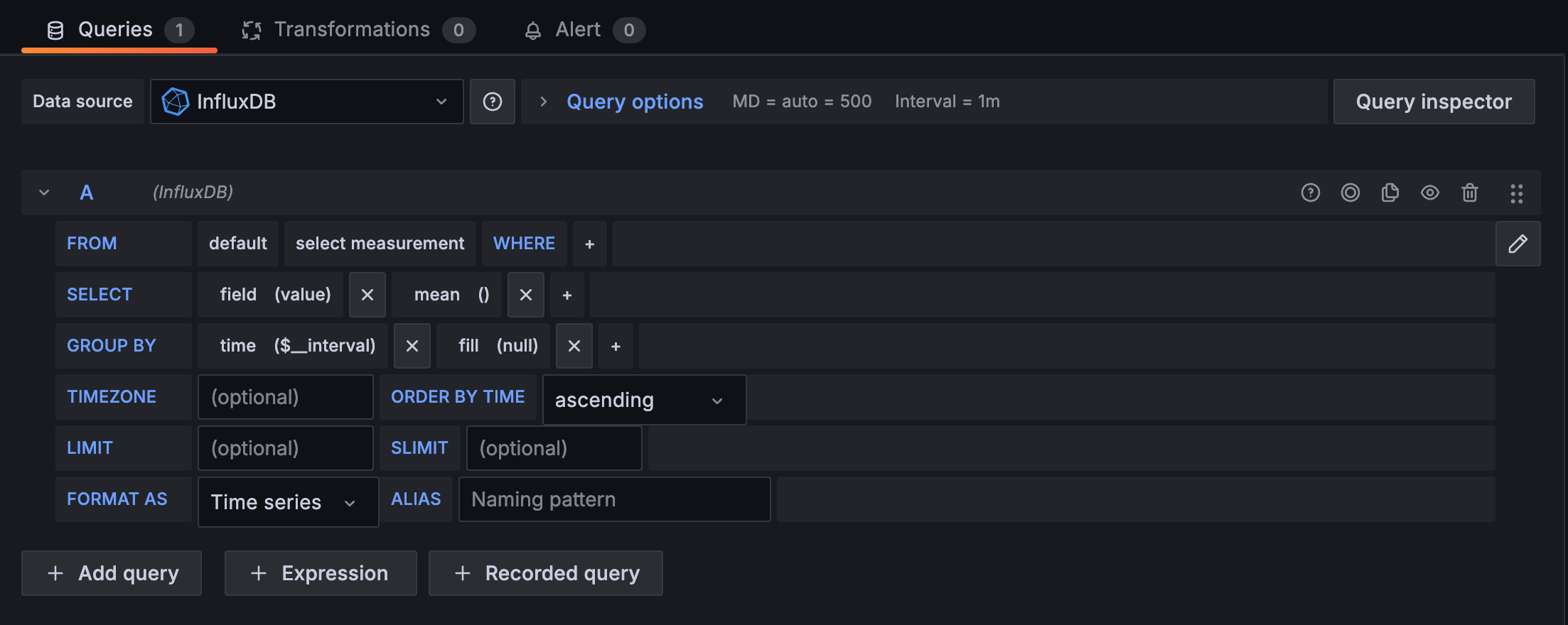 The InfluxDB query editor
