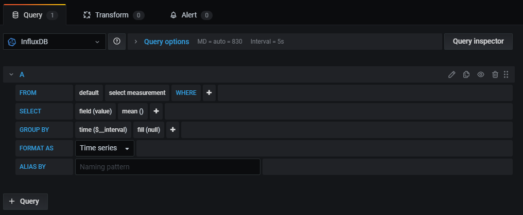 The InfluxDB query editor The InfluxDB query editor